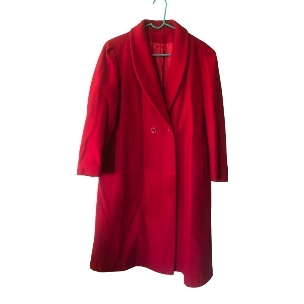 Vintage 100%  pure Wool Trench Coat Red Women Large Silk Lining Centra…
